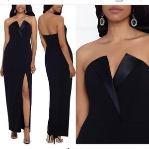 Betsy & Adam Tuxedo Detail Strapless Column Gown Size 6